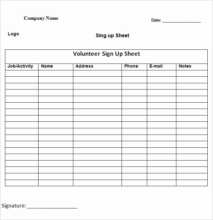 Volunteer Sign Up Sheet Lovely 21 Sign Up Sheets – Free Word Excel &amp; Pdf Documents