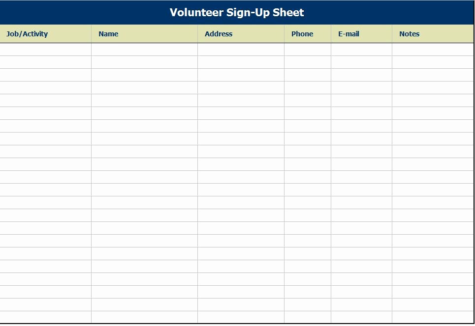 Volunteer Sign Up Sheet Unique Volunteer Sign Up Sheet