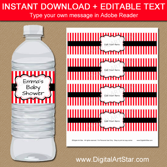water bottle label template red and black printable water bottle stickers