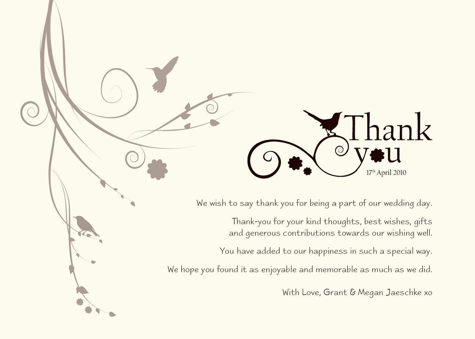 Wedding Thank You Note Template Unique Thank You Wedding Wording Did Not attend