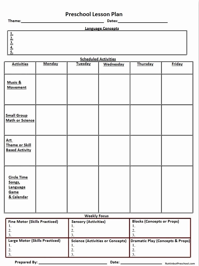 Weekly Lesson Plan Template Pdf Elegant Blank Preschool Weekly Lesson Plan Template