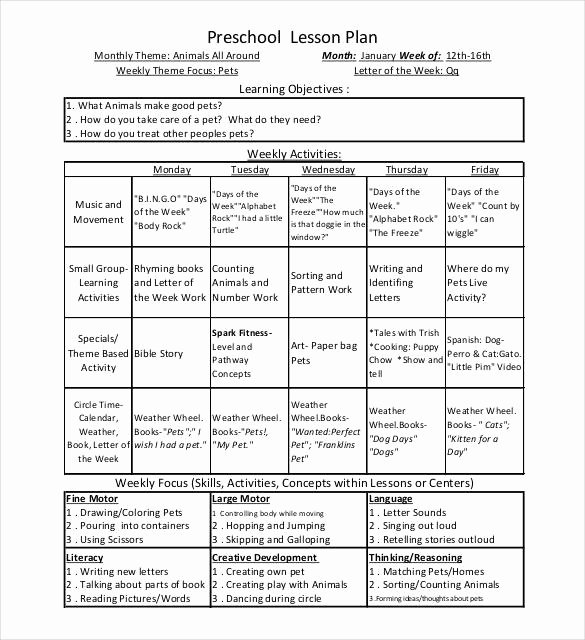 Weekly Lesson Plan Template Pdf Unique Preschool Weekly Lesson Plan Template