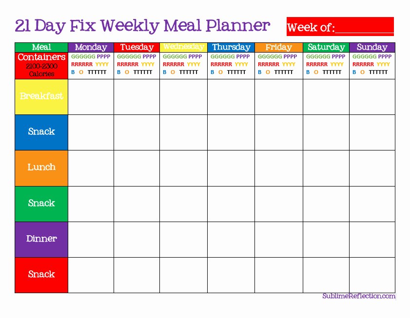 Weekly Meal Plan Template New How to Create A 21 Day Fix Meal Plan Sublime Reflection