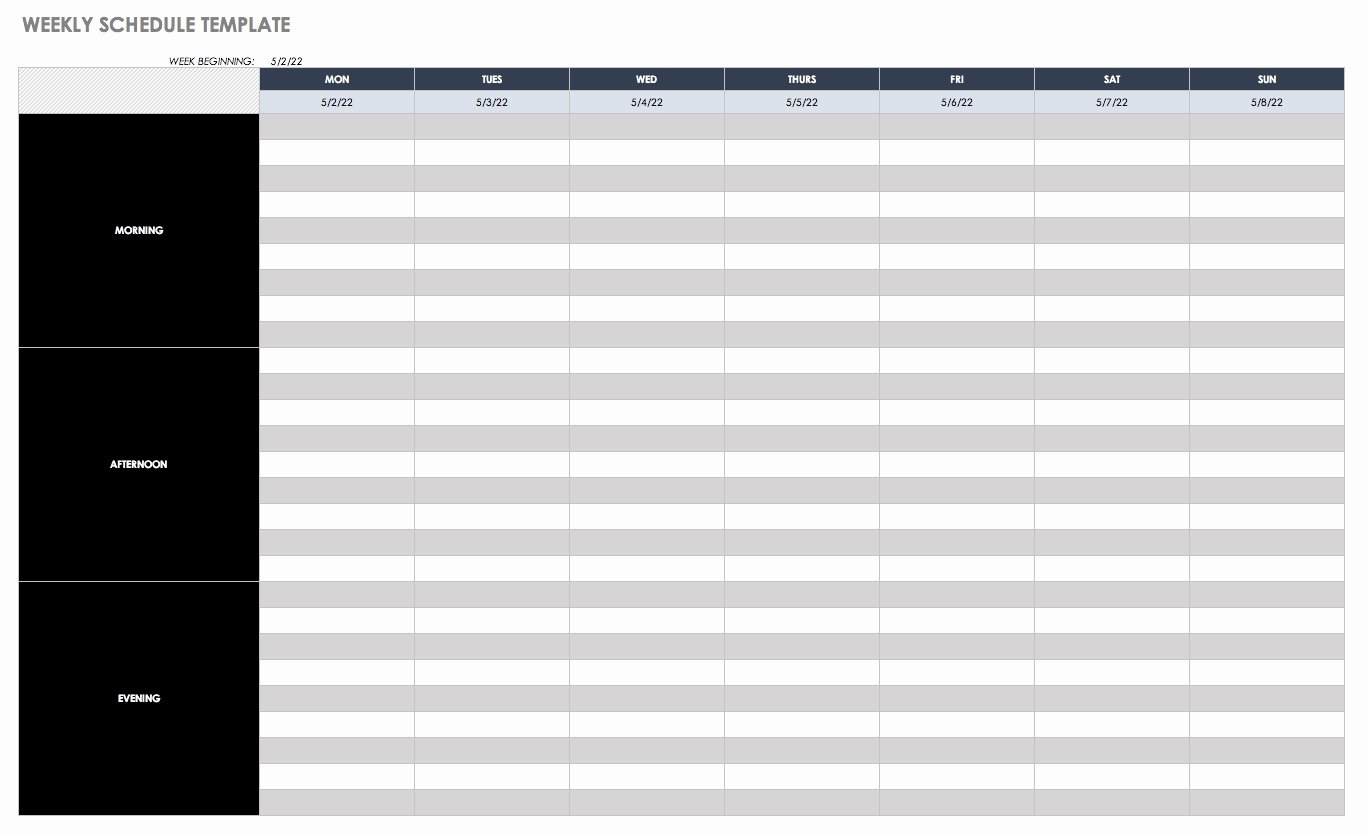Weekly Schedule Templates Excel Fresh Graphic organizer for Schedule From Monday to Sunday 5 Am
