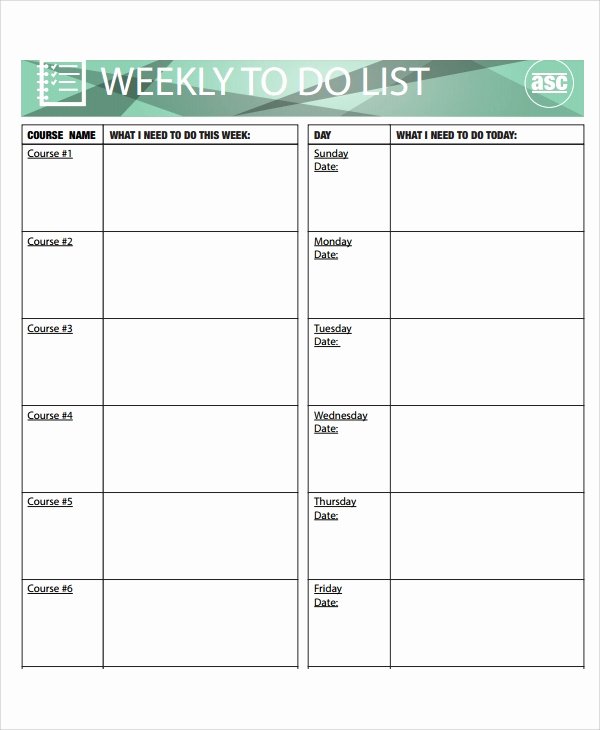 Weekly todo List Template Beautiful Sample Weekly to Do List Template 8 Free Documents