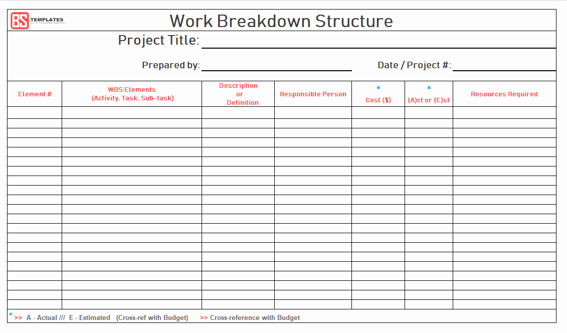 Work Breakdown Structure Template Excel New Work Breakdown Structure Wbs Template