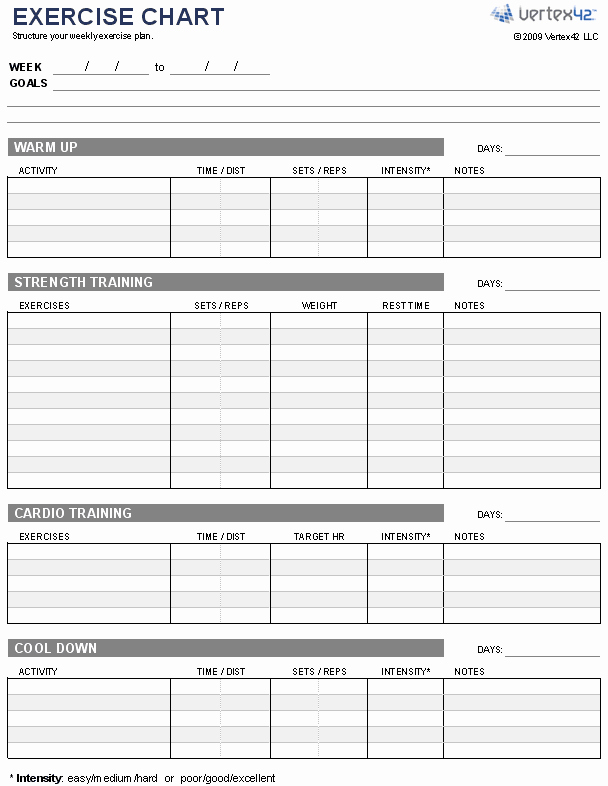 Work Out Schedule Templates Lovely Free Exercise Chart Printable Exercise Chart Template