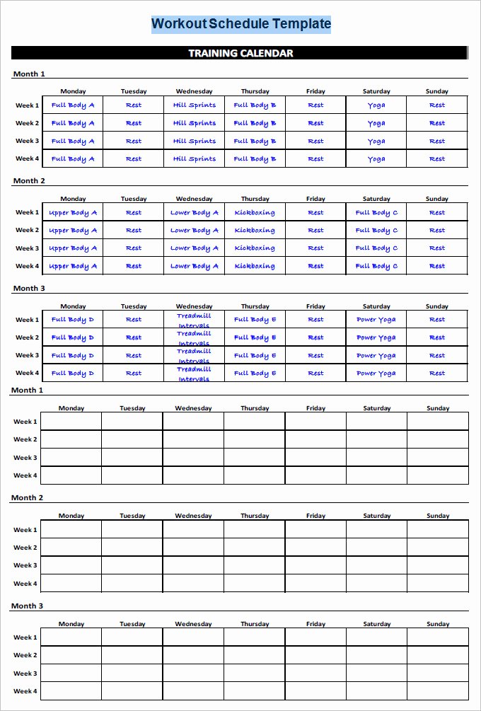 Work Out Schedule Templates New Workout Schedule Template 27 Free Word Excel Pdf