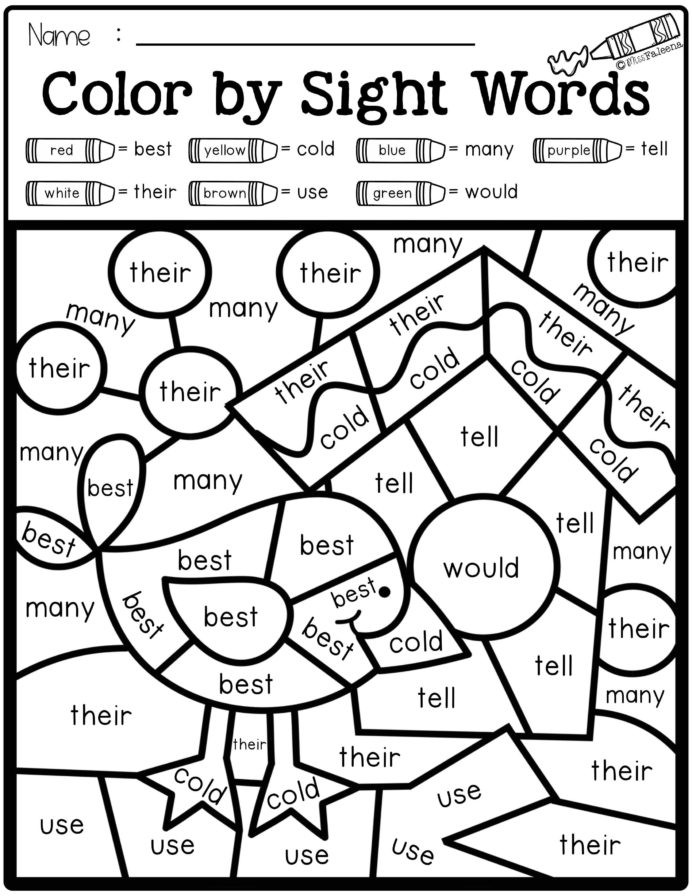 1st Grade Phonics Worksheets Winter Color by Code Sight Words Second Grade First Free