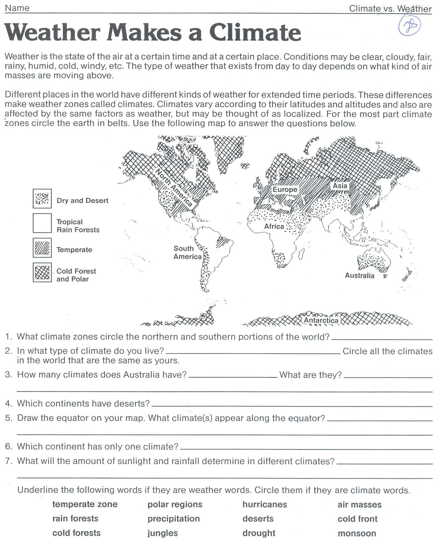1st Grade Weather Worksheets Weather Makes A Climate Worksheet Classroom