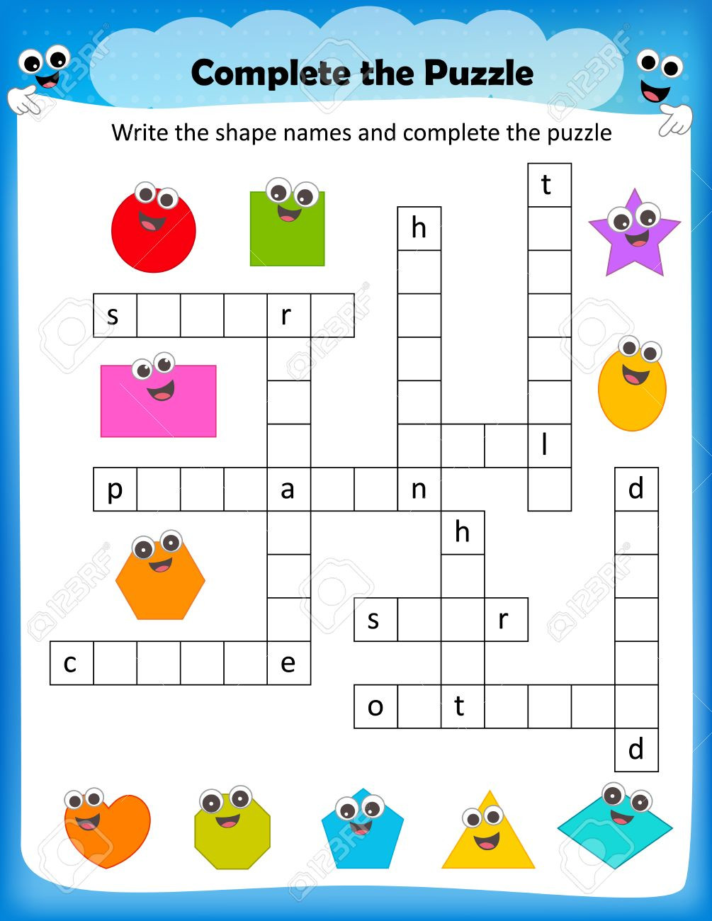 2d Shapes Worksheet Kindergarten Worksheet Plete the Crossword Puzzle 2d Shapes Worksheet