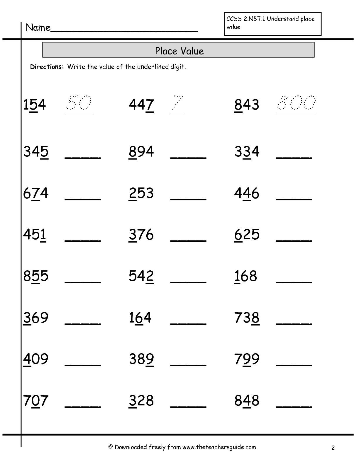 2nd Grade Math Challenge Worksheets Activities Place Value