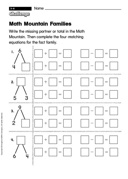 2nd Grade Math Challenge Worksheets Math Mountain Families Challenge Worksheet for 1st 2nd