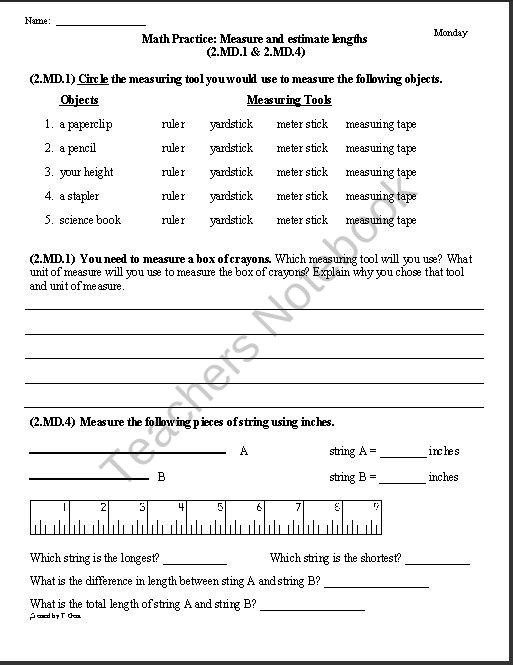 2nd Grade Measurement Worksheet Math Measurement Worksheets Grade 2 &amp; Math Worksheets for