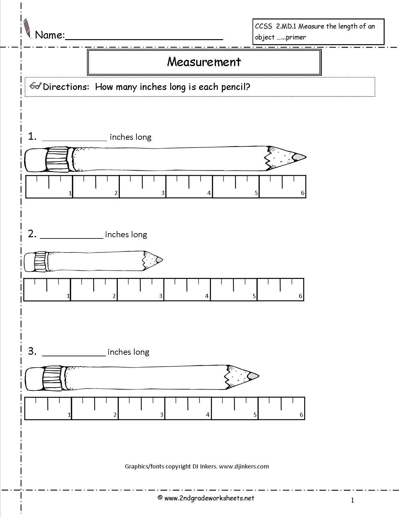 2nd Grade Measurement Worksheets Free Ccss 2 1 Worksheet Measuring Worksheet