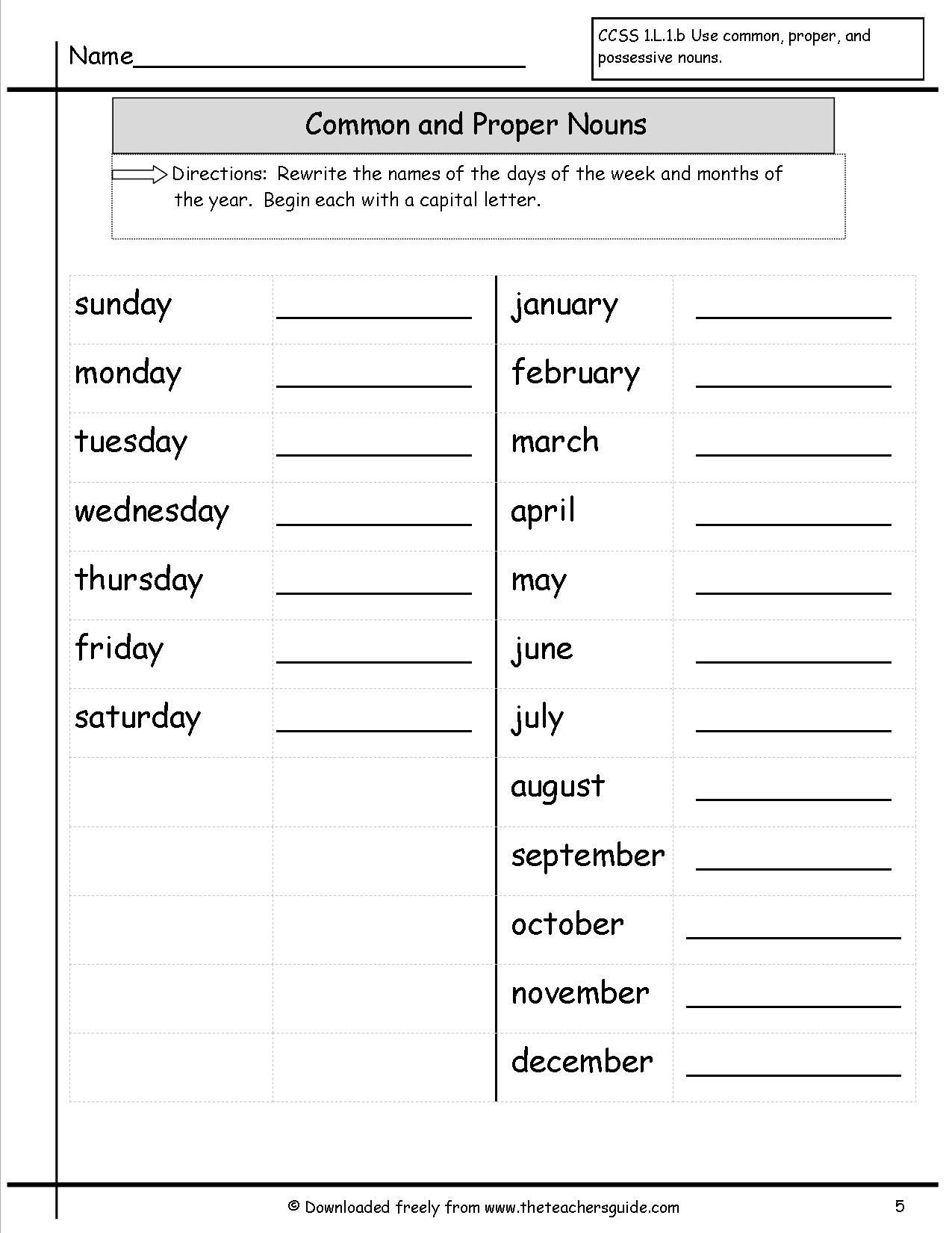 2nd Grade Proper Nouns Worksheet Mon and Proper Noun Worksheets