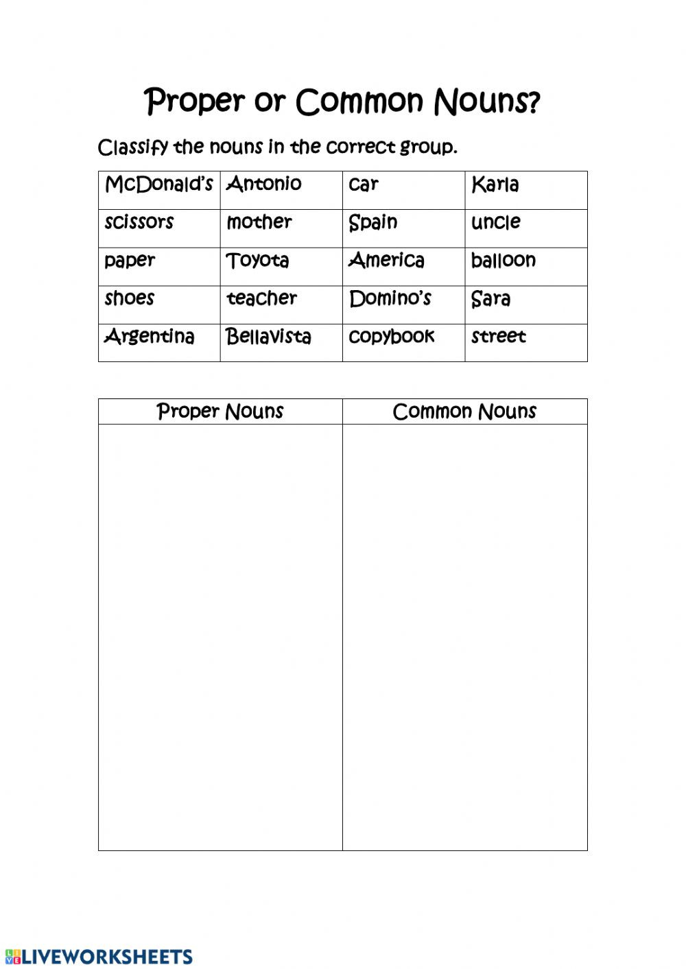 2nd Grade Proper Nouns Worksheet Proper or Mon Nouns Interactive Worksheet