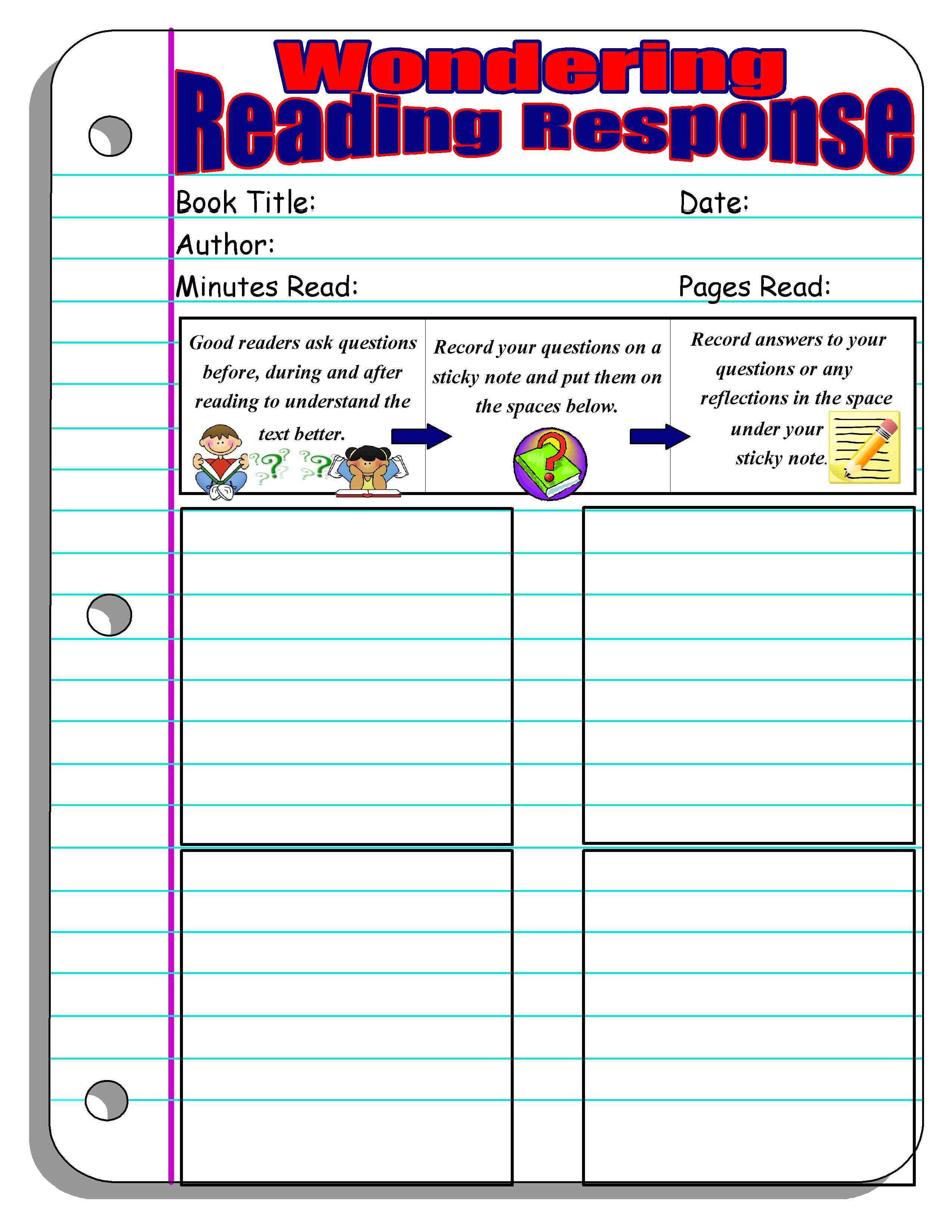 2nd Grade Reading Response Worksheets Reading Response forms and Graphic organizers