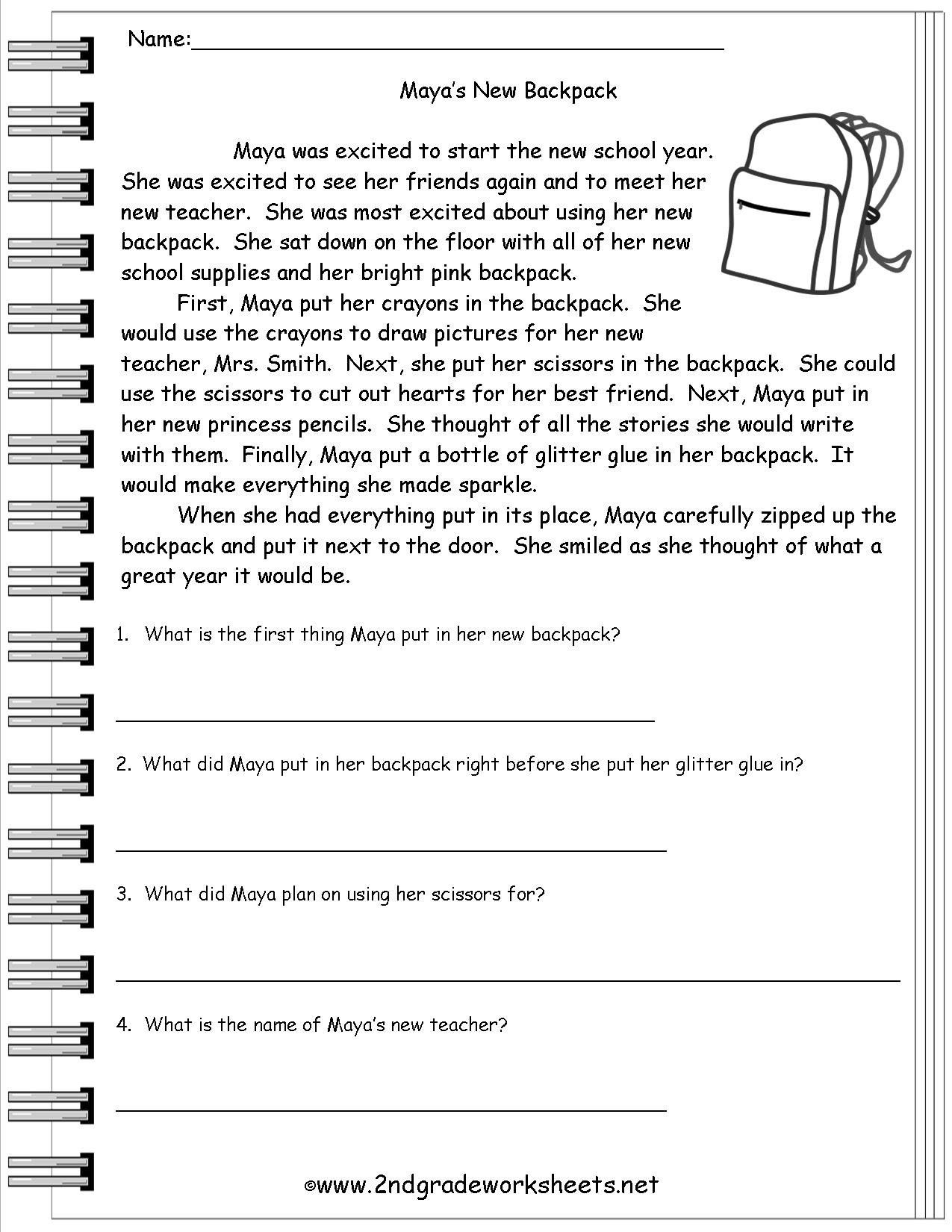 2nd Grade Reading Worksheets Printable 6 formal 1st Grade Reading Worksheets Printable Di 2020