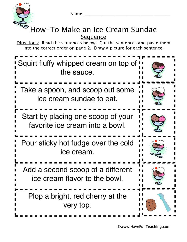 2nd Grade Sequencing Worksheets How to Make A Sundae Sequence Worksheet