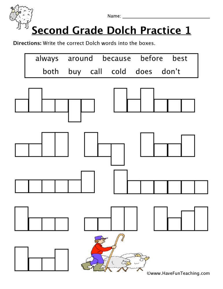 2nd Grade Sight Word Worksheets Second Grade Sight Words A to D Worksheet