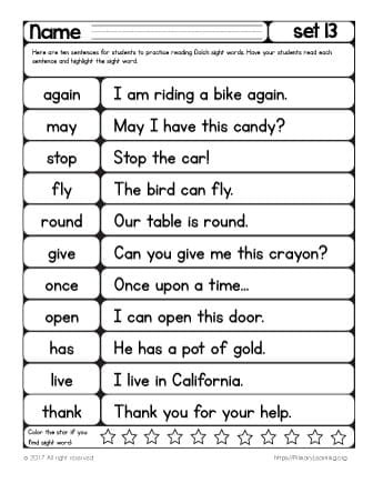 2nd Grade Sight Word Worksheets Sight Words Reading Practice List 13