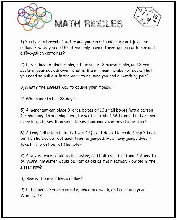3rd Grade Brain Teasers Printable 3rd Grade Brain Teasers Printable Math Should Never Be