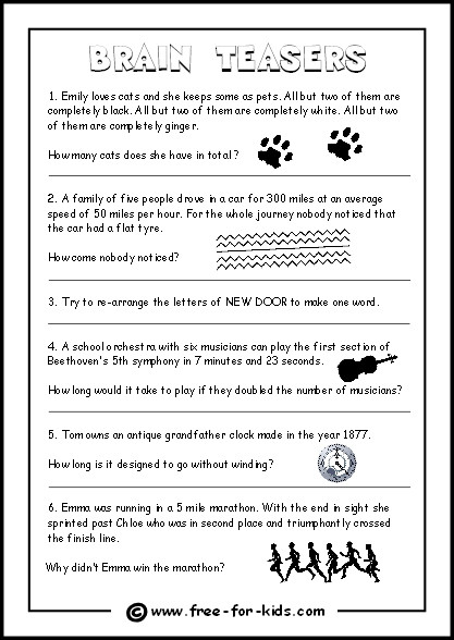 3rd Grade Brain Teasers Printable Kids Brain Teasers