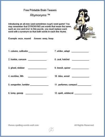 3rd Grade Brain Teasers Worksheets Free Printable Brain Teasers Rhymonyms