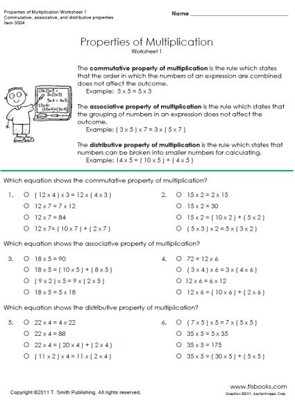 3rd Grade Distributive Property Worksheets Properties Of Multiplication