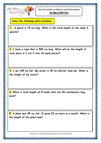3rd Grade Math Measurement Worksheets Worksheet Grade Mathsheets Word Problems Meters and