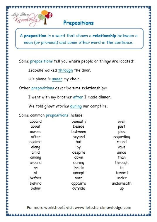 3rd Grade Preposition Worksheets Page 1 Prepositions Worksheet