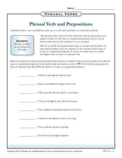 3rd Grade Preposition Worksheets Phrasal Verbs and Prepositions Worksheet 3rd 4th 5th