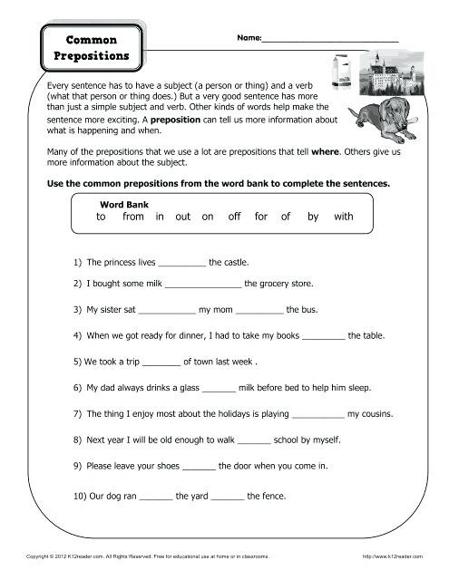 3rd Grade Preposition Worksheets Prepositions Worksheets for Grade 1 – Leter