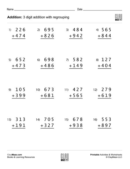 3rd Grade Regrouping Worksheets 3 Digit Addition Worksheet with Regrouping Set 3