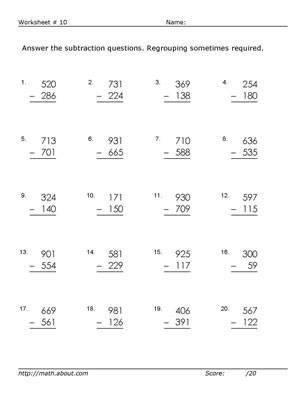 3rd Grade Regrouping Worksheets Practice 3 Digit Subtraction with these Free Math Worksheets