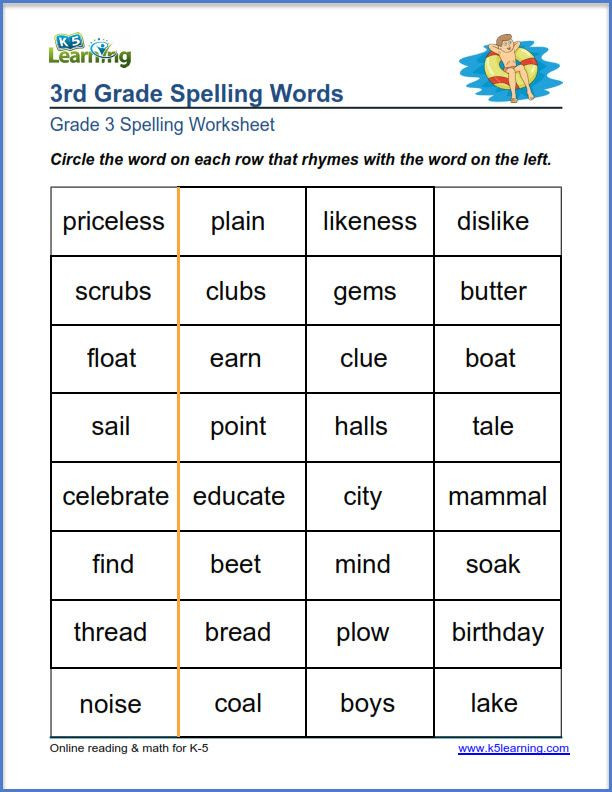 3rd Grade Spelling Worksheets Grade 3 Spelling Worksheet