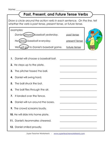 3rd Grade Verb Tense Worksheets Past Present and Future Tense Verbs Worksheet for 1st