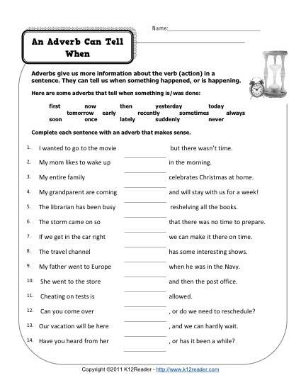4th Grade Adverb Worksheets An Adverb Can Tell when