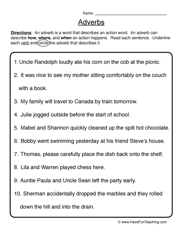 20 4th Grade Adverb Worksheets Desalas Template