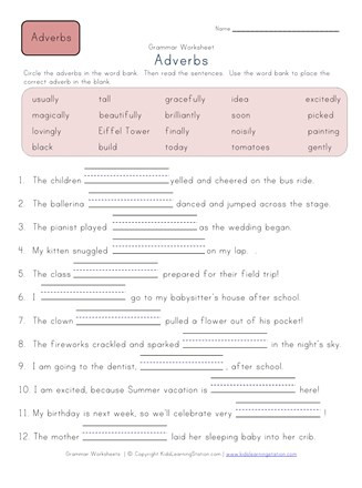 4th Grade Adverb Worksheets Fill In Blanks 3rd Grade Adverbs Worksheet 4