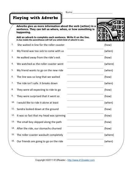 4th Grade Adverb Worksheets Playing with Adverbs