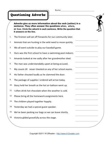 4th Grade Adverb Worksheets Questioning Adverbs