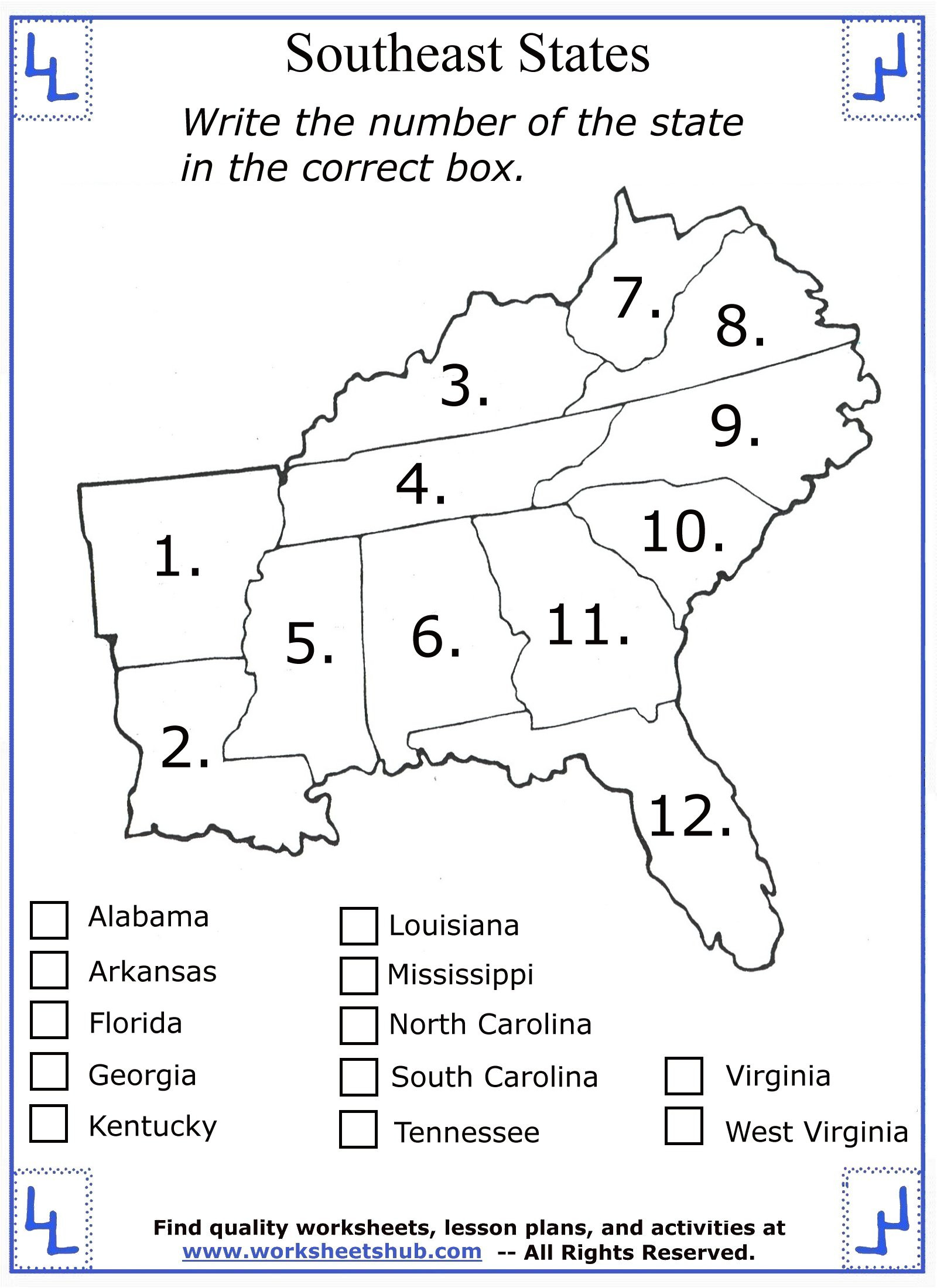 4th Grade History Worksheets 4th Grade social Stu S southeast Region States