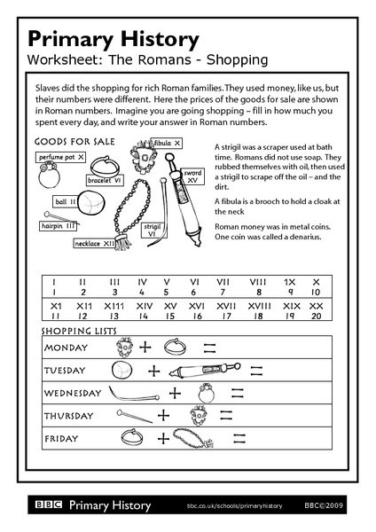 4th Grade History Worksheets Primary History Roman Shopping Worksheet for 3rd 4th Grade