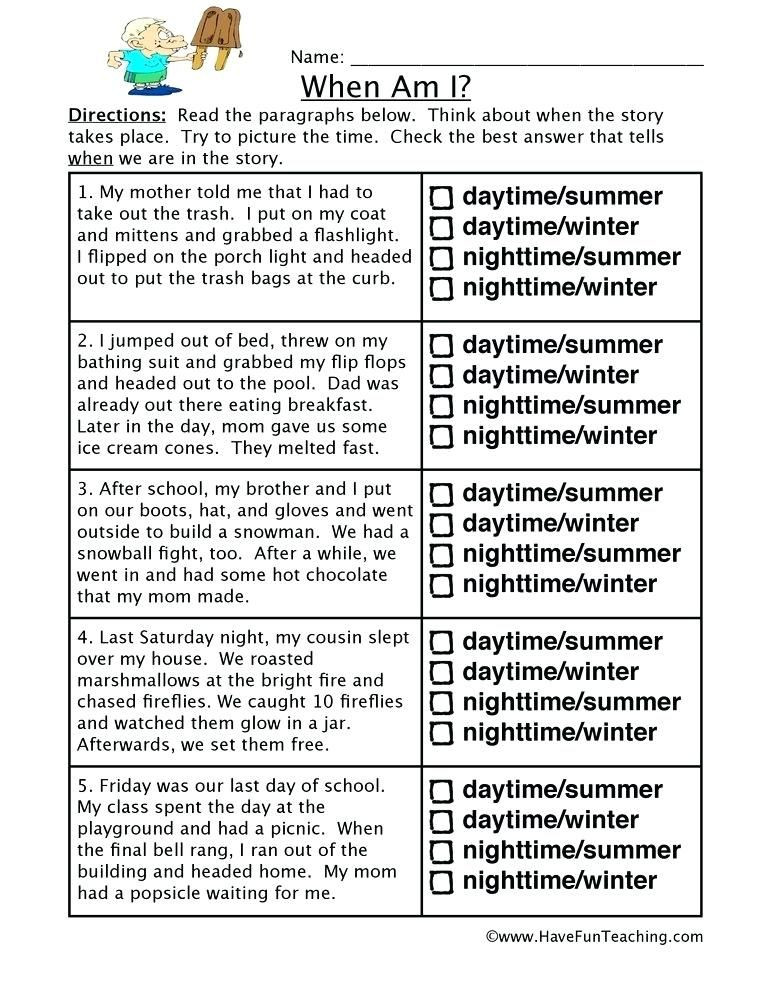4th Grade Inferencing Worksheets Free Inference Worksheets Time Inferences Worksheet for 2nd