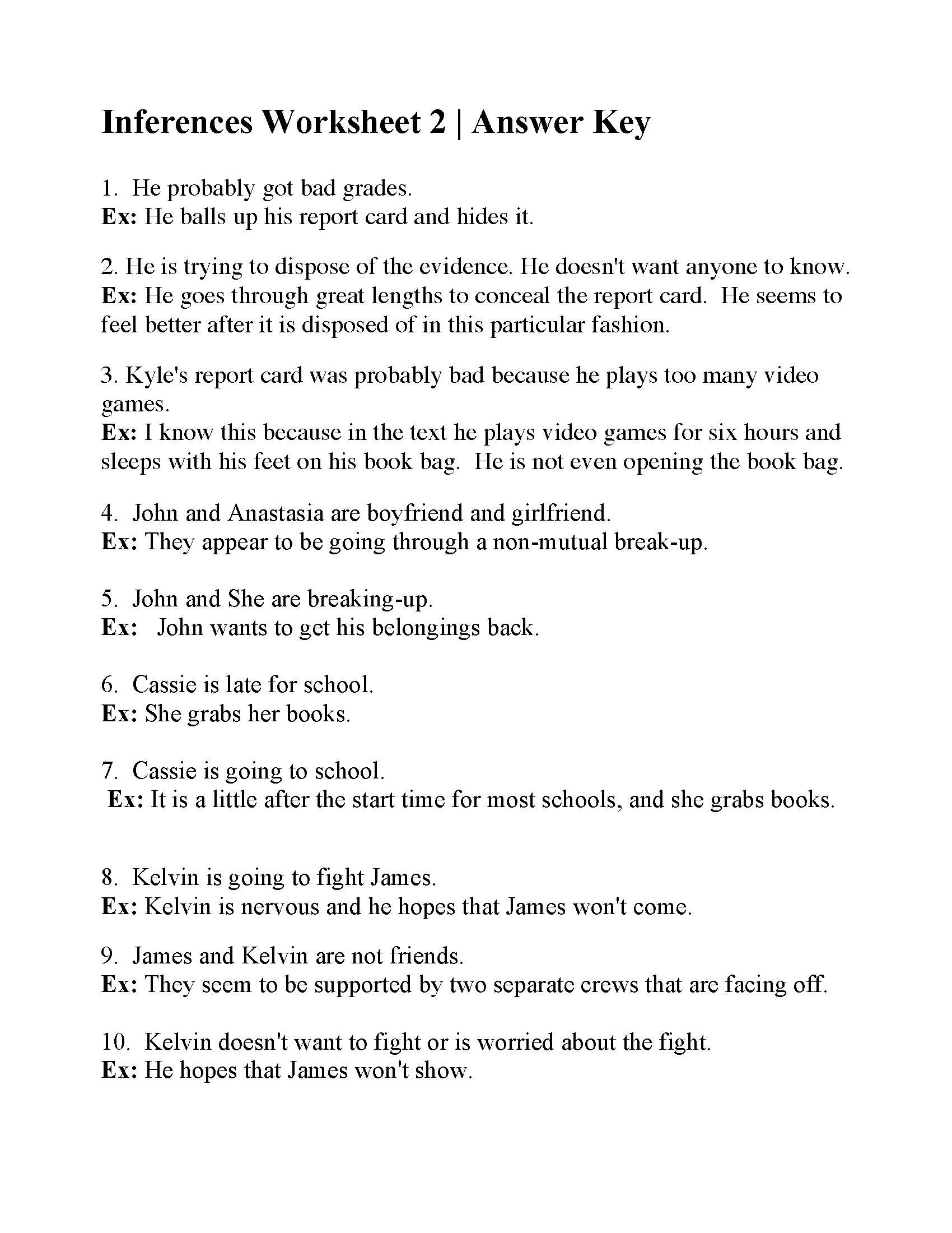 4th Grade Inferencing Worksheets Inferences Worksheet 2