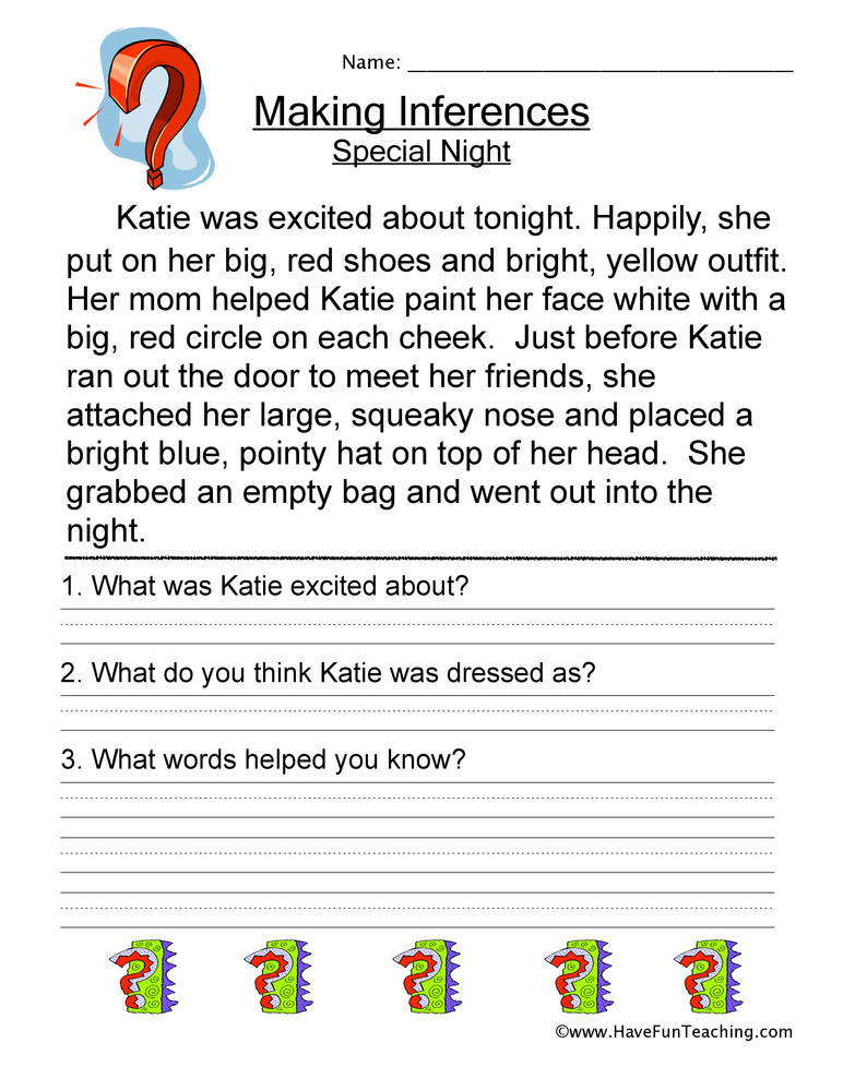 4th Grade Inferencing Worksheets Making Inferences Special Night Worksheet