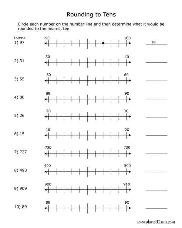 4th Grade Rounding Worksheets Rounding to Tens Number Line Bluebirdplanet Printables
