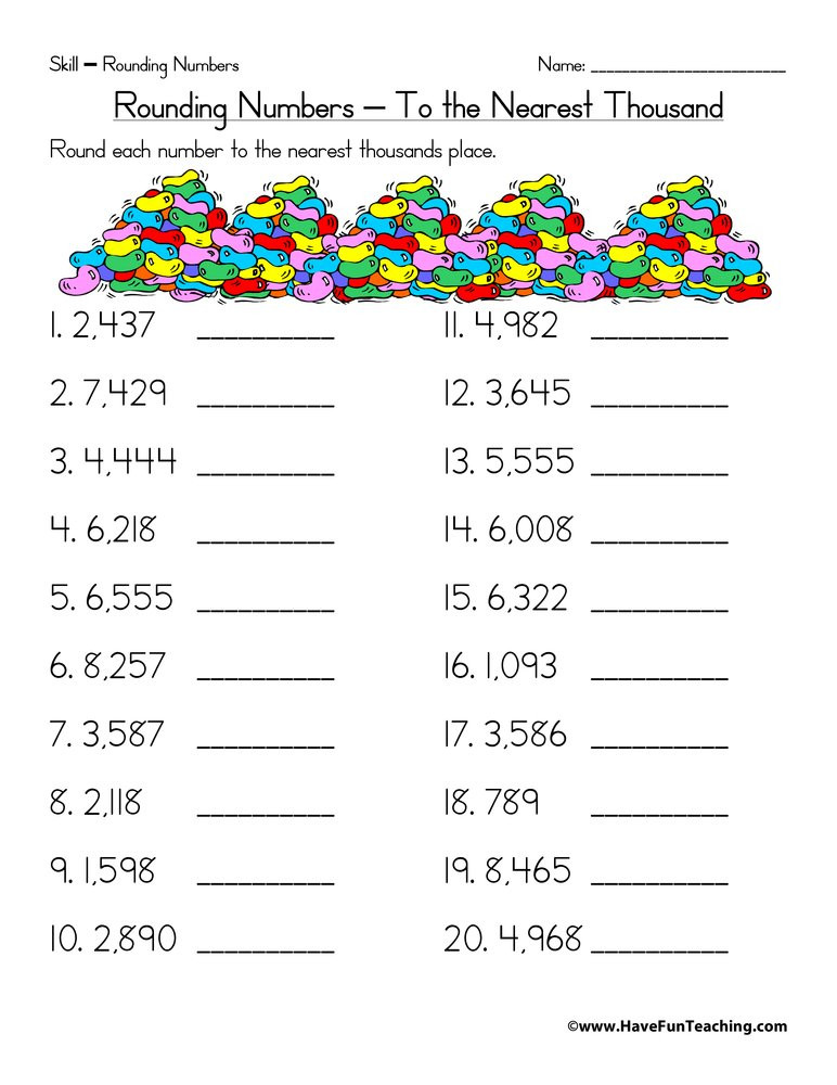 4th Grade Rounding Worksheets Rounding to the Nearest Thousand Worksheet